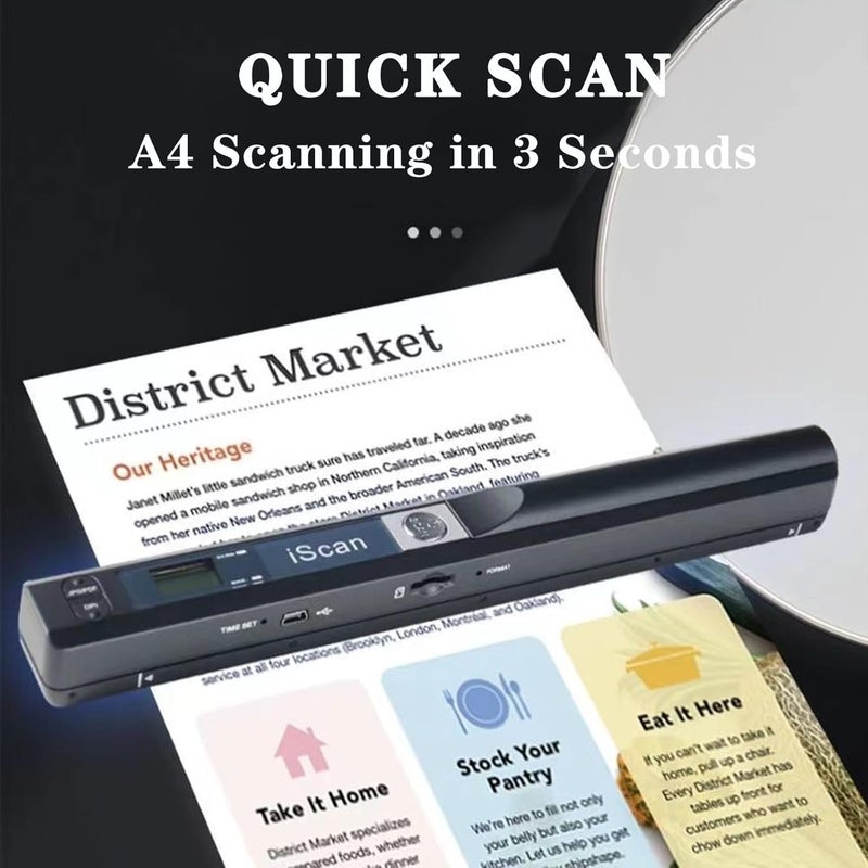 KIDENEI Portable Scanner with 32G SD Card, 900DPI JPG PDF Format Portable Handheld Scanner, AA Battery (Not Included) USB Transfer Colour A4 Document Scanner for Business Photo Receipts Books (Black) - Image 2